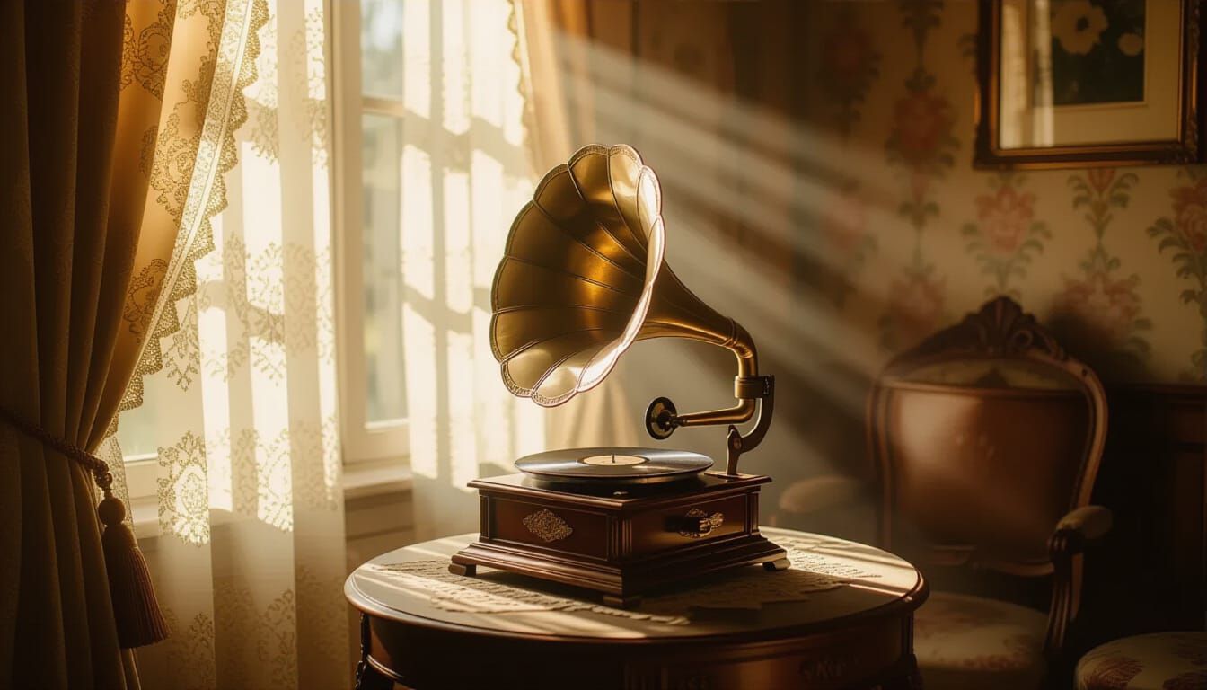 Vintage Gramophone Playing Jazz in Art Nouveau Style