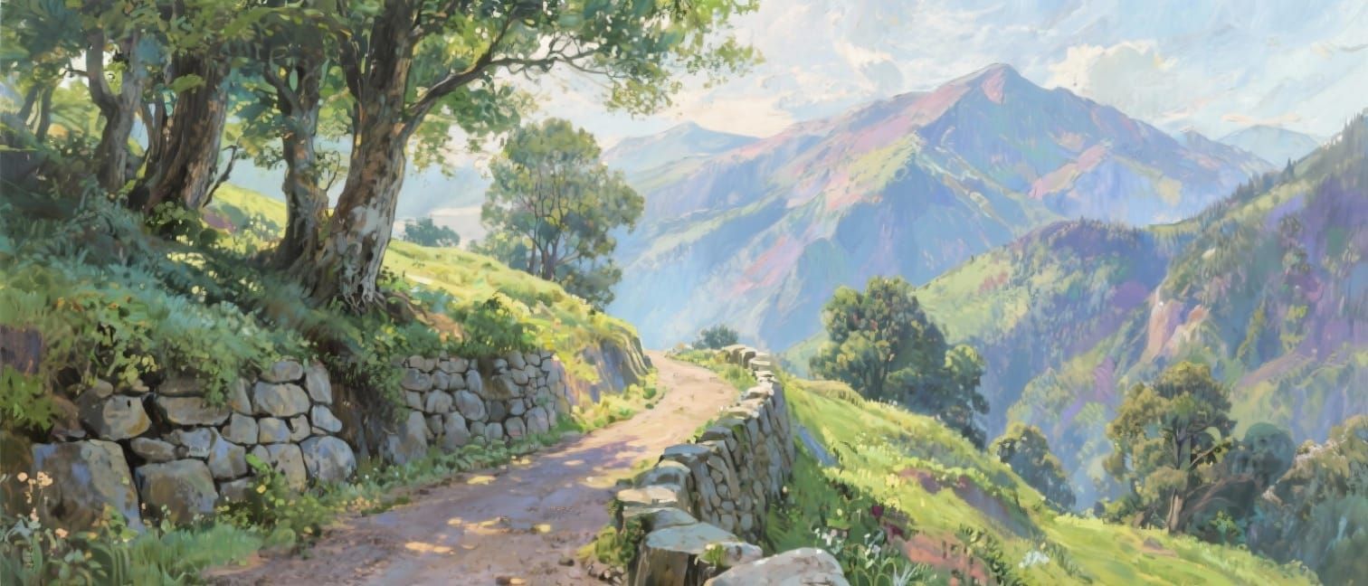 Serene Mountain Path Through Lush Greenery