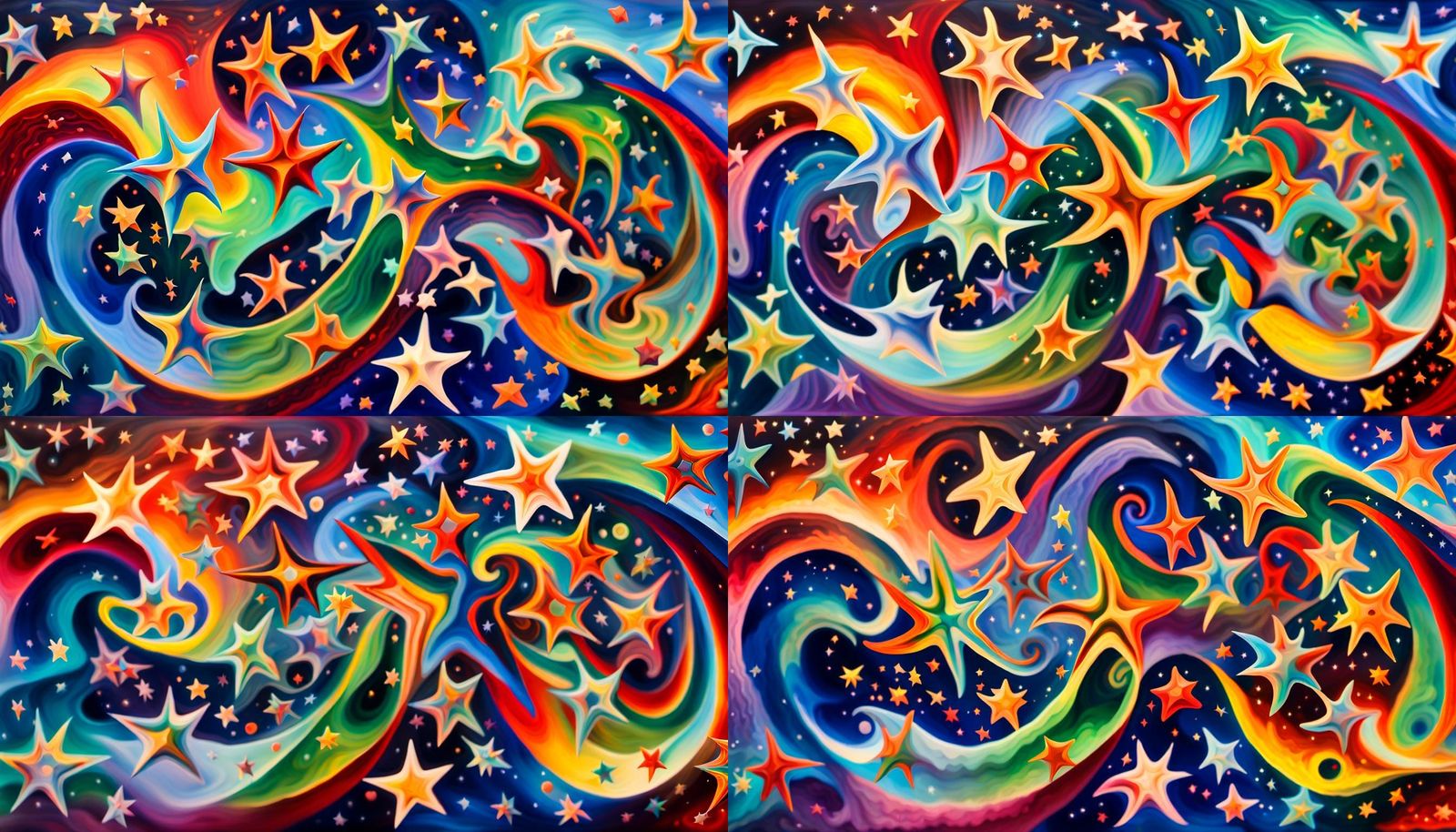 Cosmic Firestorm: Iridescent Stars in Impasto Oil Painting