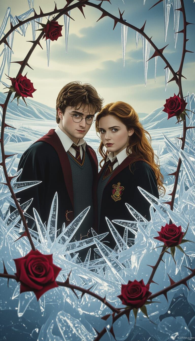 Surreal Ice Crystal Embrace in Oil Paint Style