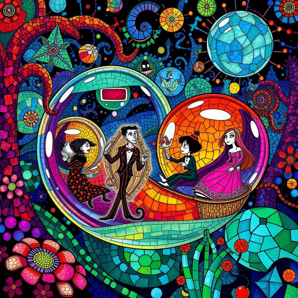 Mosaic patterns world made of mosaic with Adams Family bubbl...