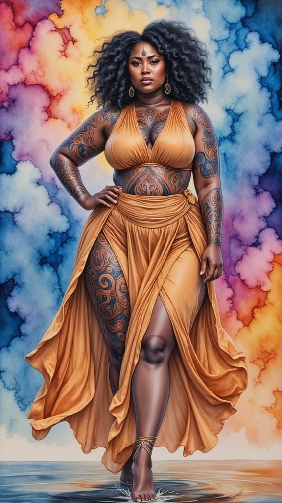 Ethereal Warrior in Vibrant Watercolor Painting