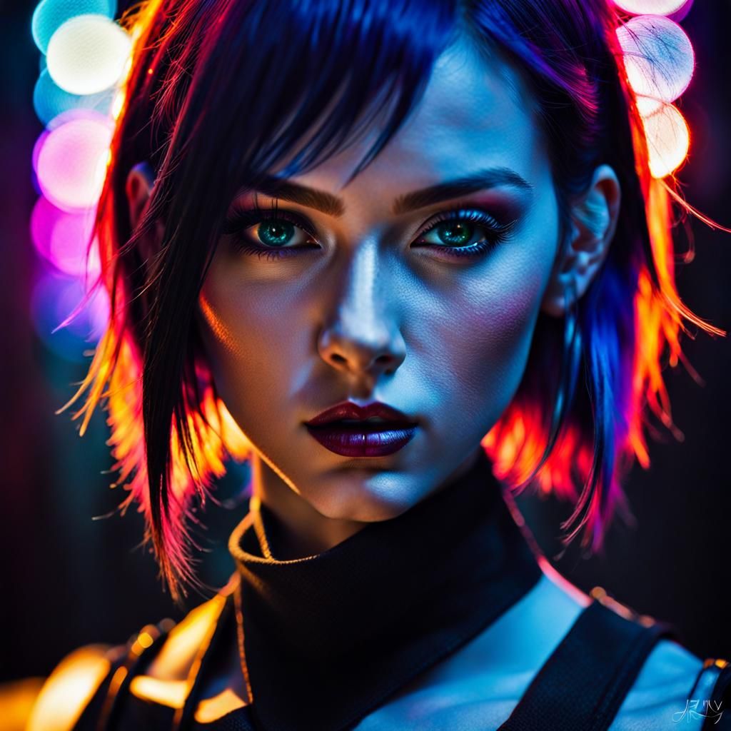 Dramatic Portrait of Teenage Girl with Light Particles