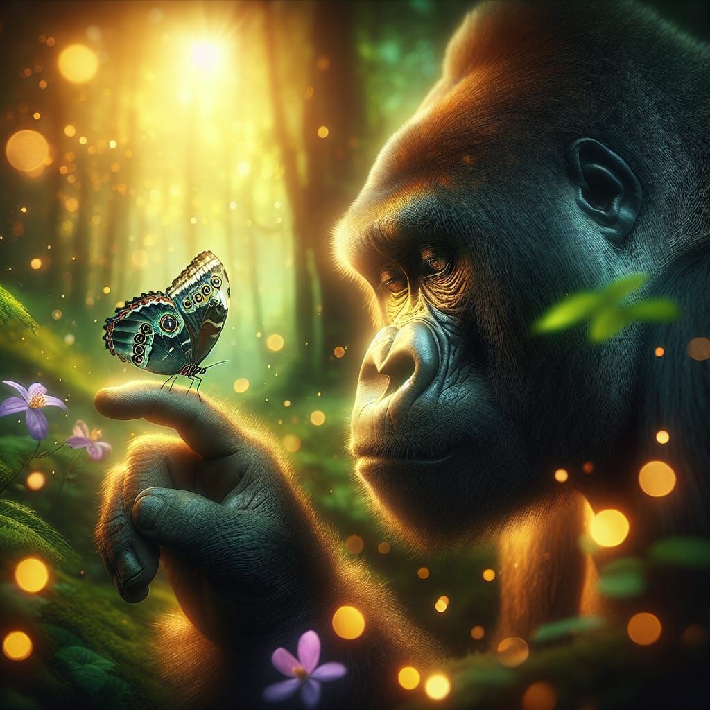 Gentle Gorilla Contemplates Life in Lush Forest