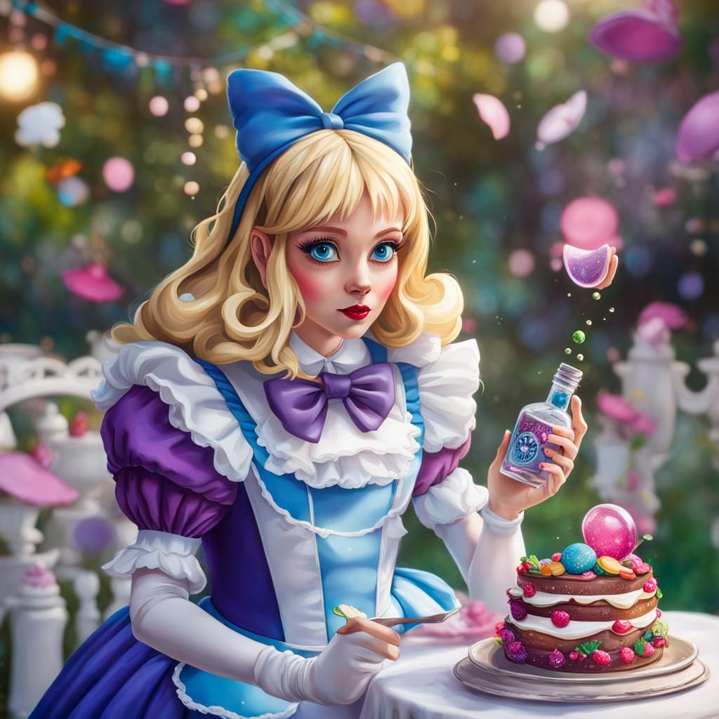 Alice in Wonderland with Magic Potion, Digital Art