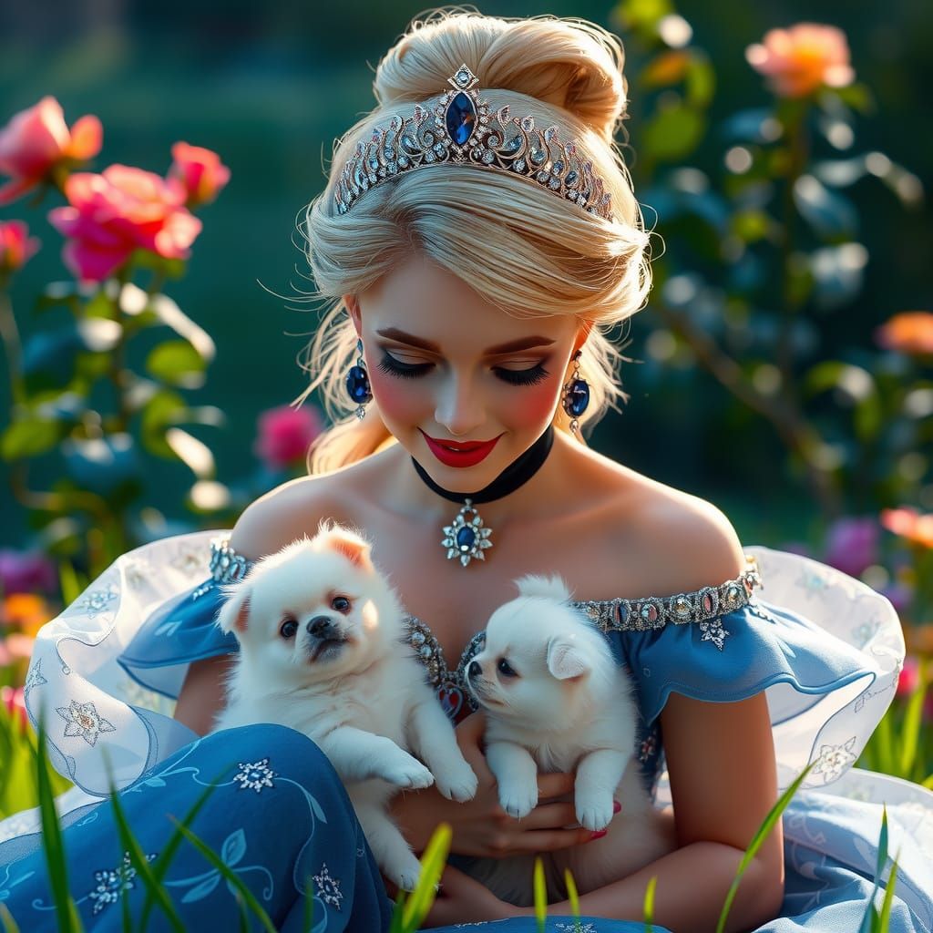 Cinderella Portrait with Pomeranians, Artgerm Style