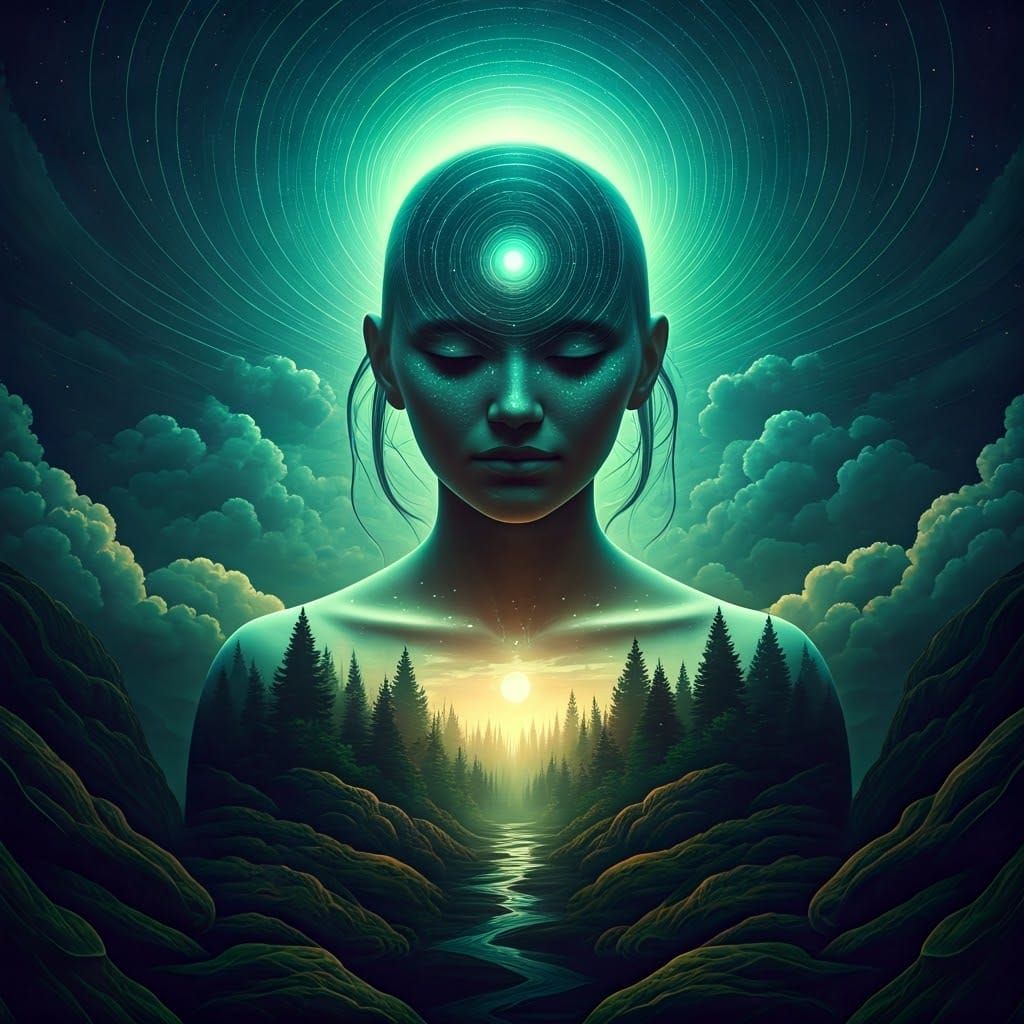 Mystical Being in Double Exposure Forest