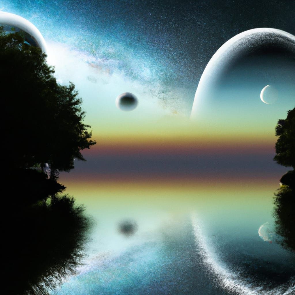 Mystical Alien Moons Rising Over Forest Lake