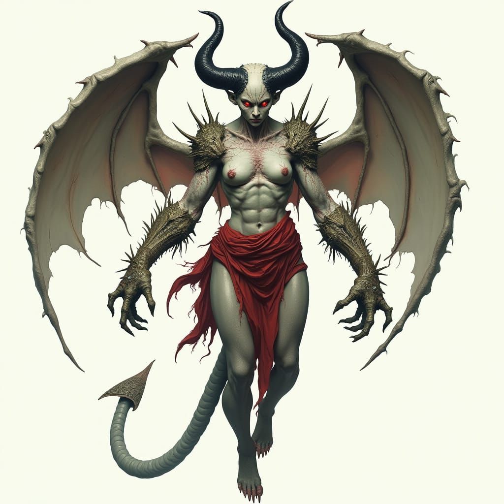 Cyberpunk Goddess with Shattered Stone Skin and Dark Wings