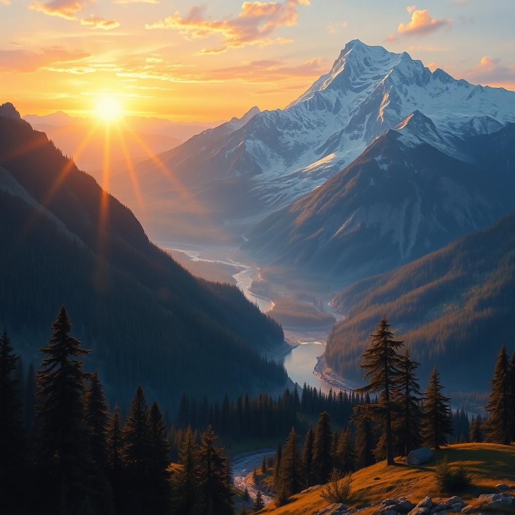 Majestic Mountain Sunrise in Old Master Style
