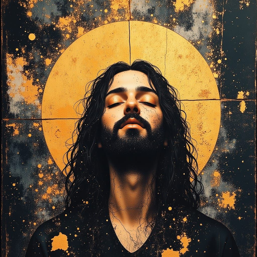 Jesus Portrait with Ornate Details in Gritty Realism Style