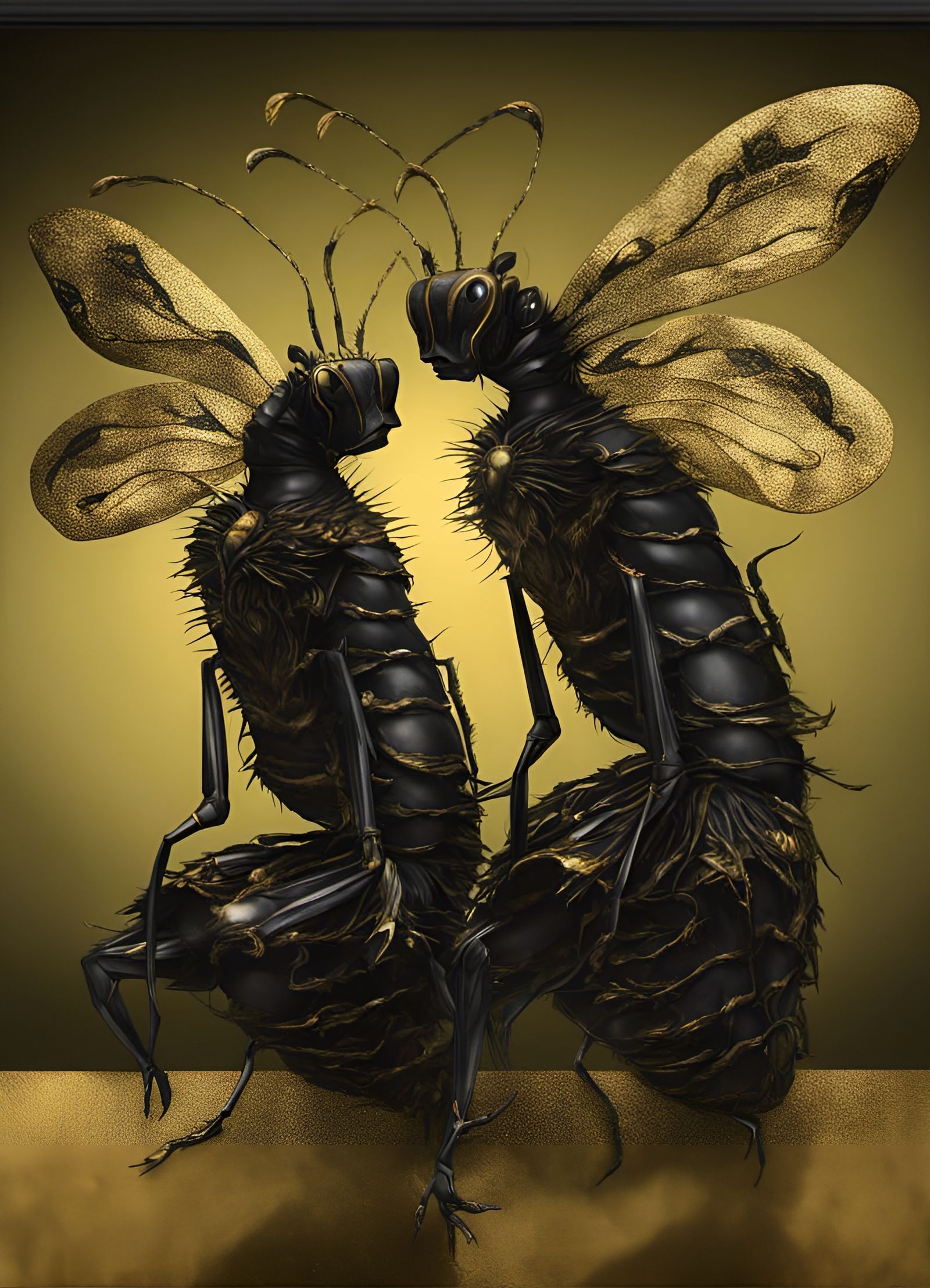 Insect Humanoids with Golden Aura, Digital Art