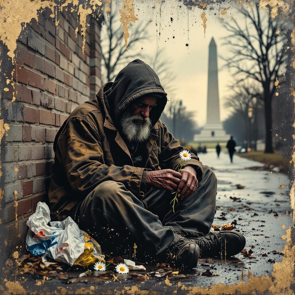 Veteran's Solitude in Alleyway: Daisy and Cemetery Double Ex...