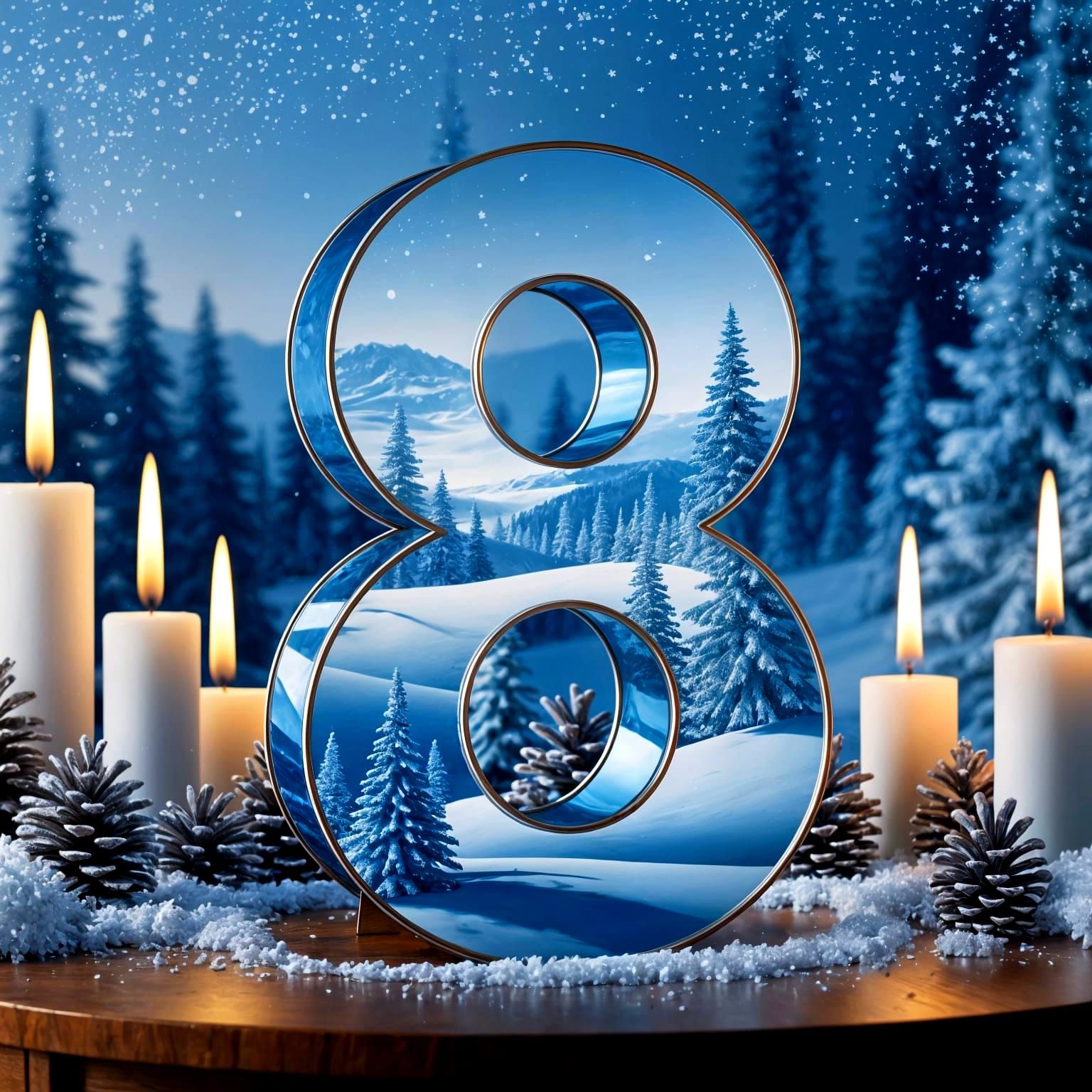 Snowy Winter Scene in Double Exposure 3D Number 8