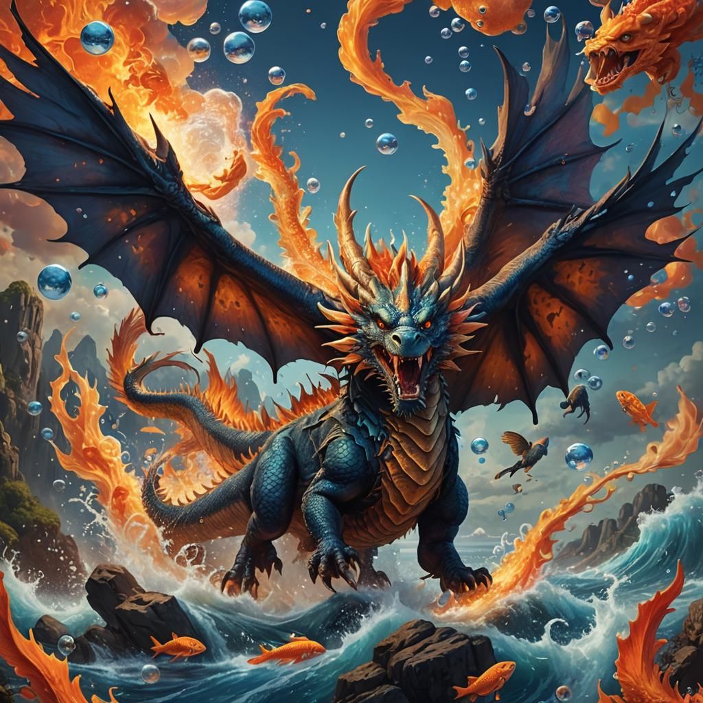 Dragon with Phoenix Wings: Digital Matte Painting