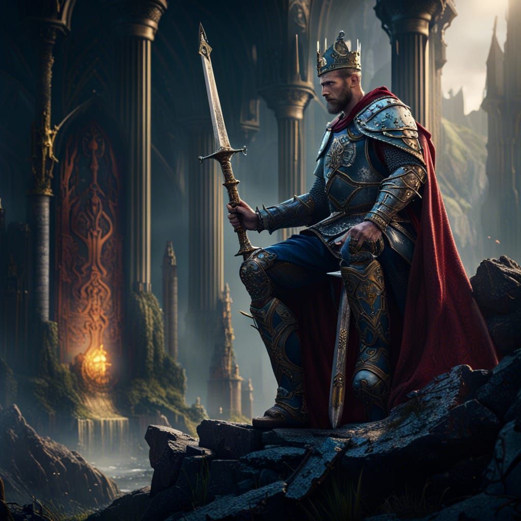 King Arthur with Excalibur: Fantasy Concept Art
