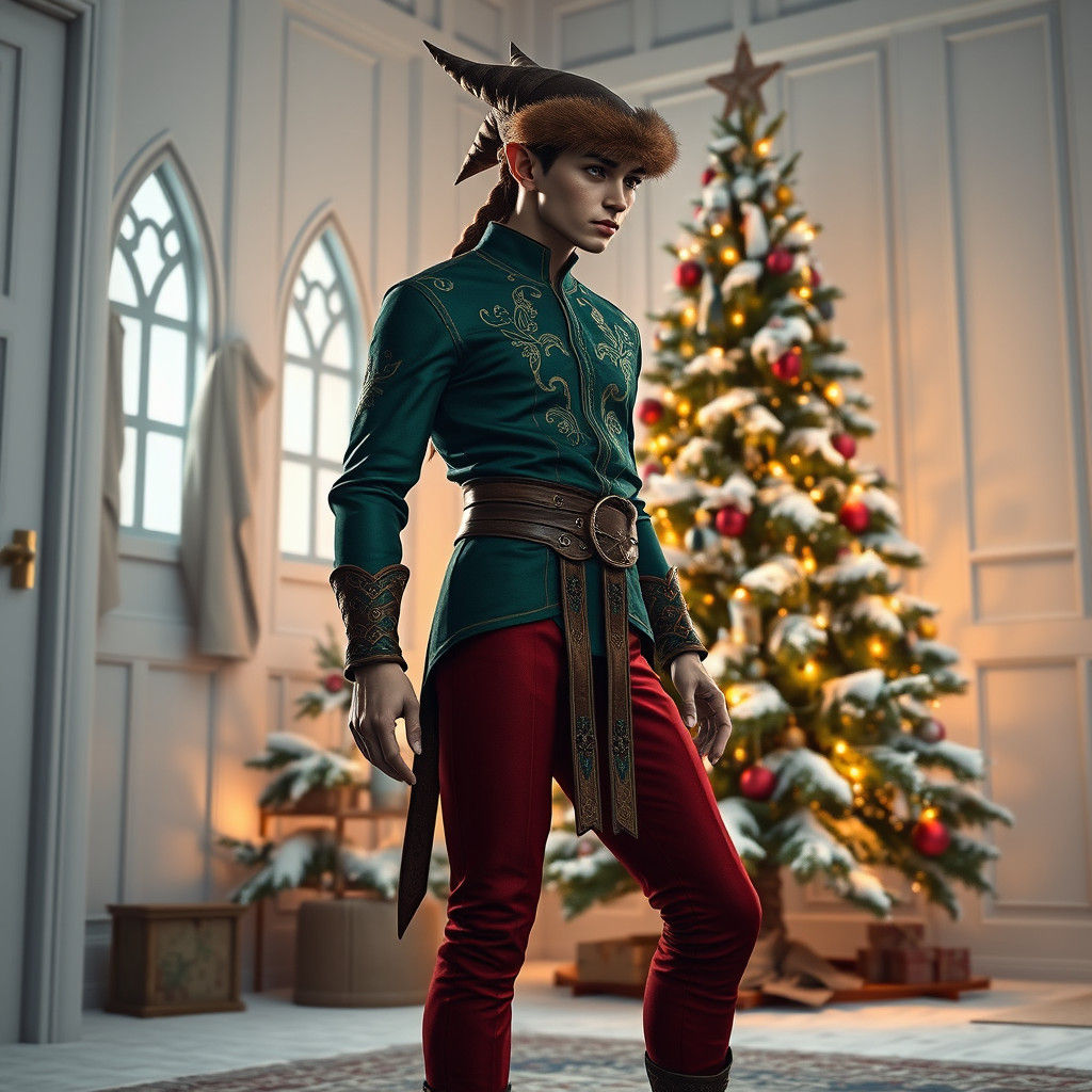 Festive Elf in Cozy Christmas Room