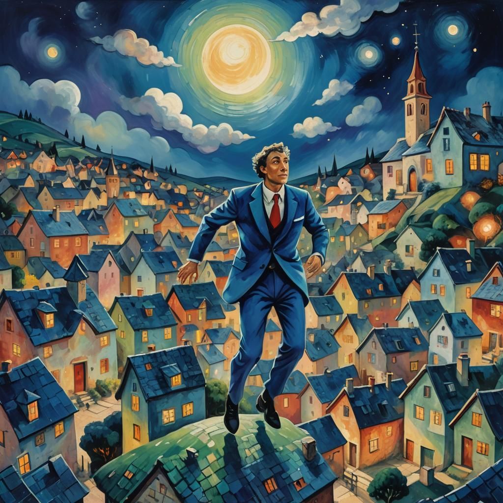 Dreamlike Village Scene in Surrealist Style