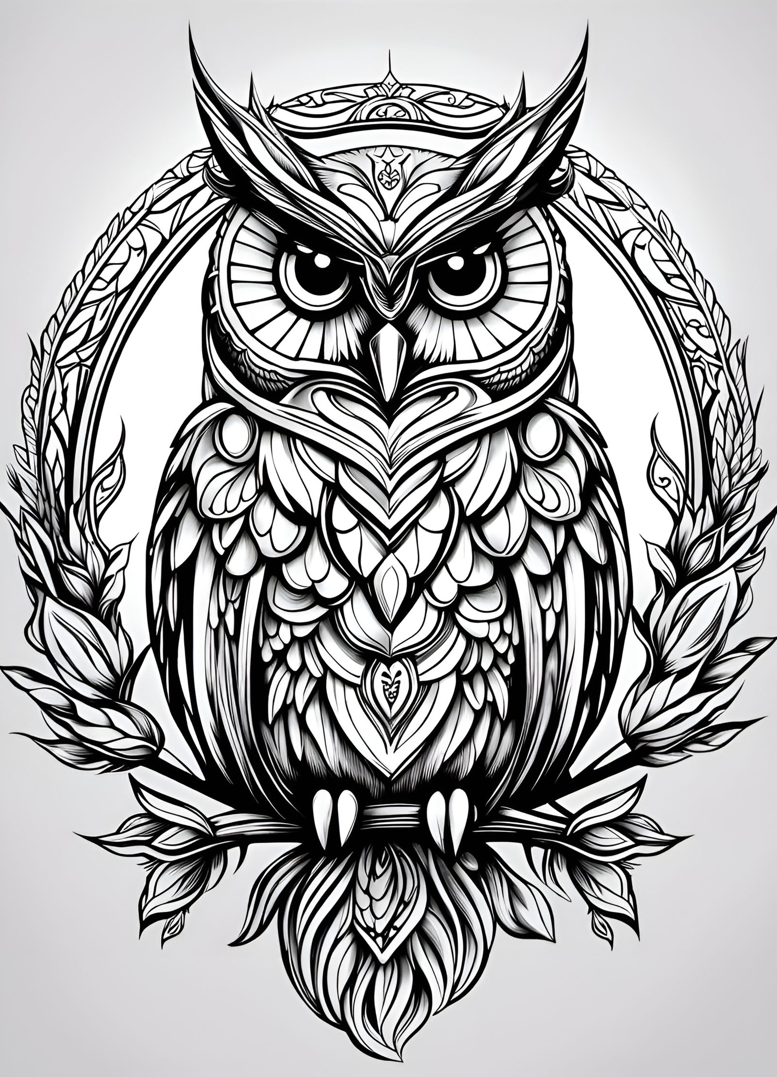 Fantasy Owl Coloring Page with Celestial Elements