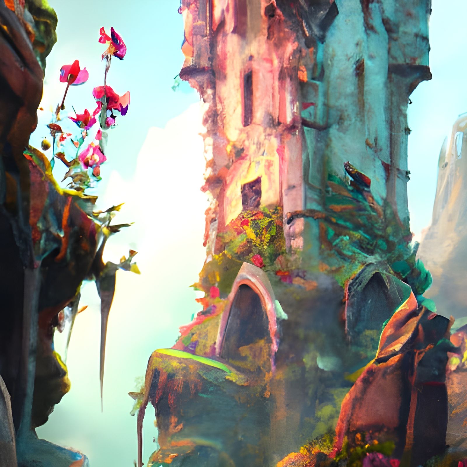 Jungle Castle Ruins: Detailed Matte Painting