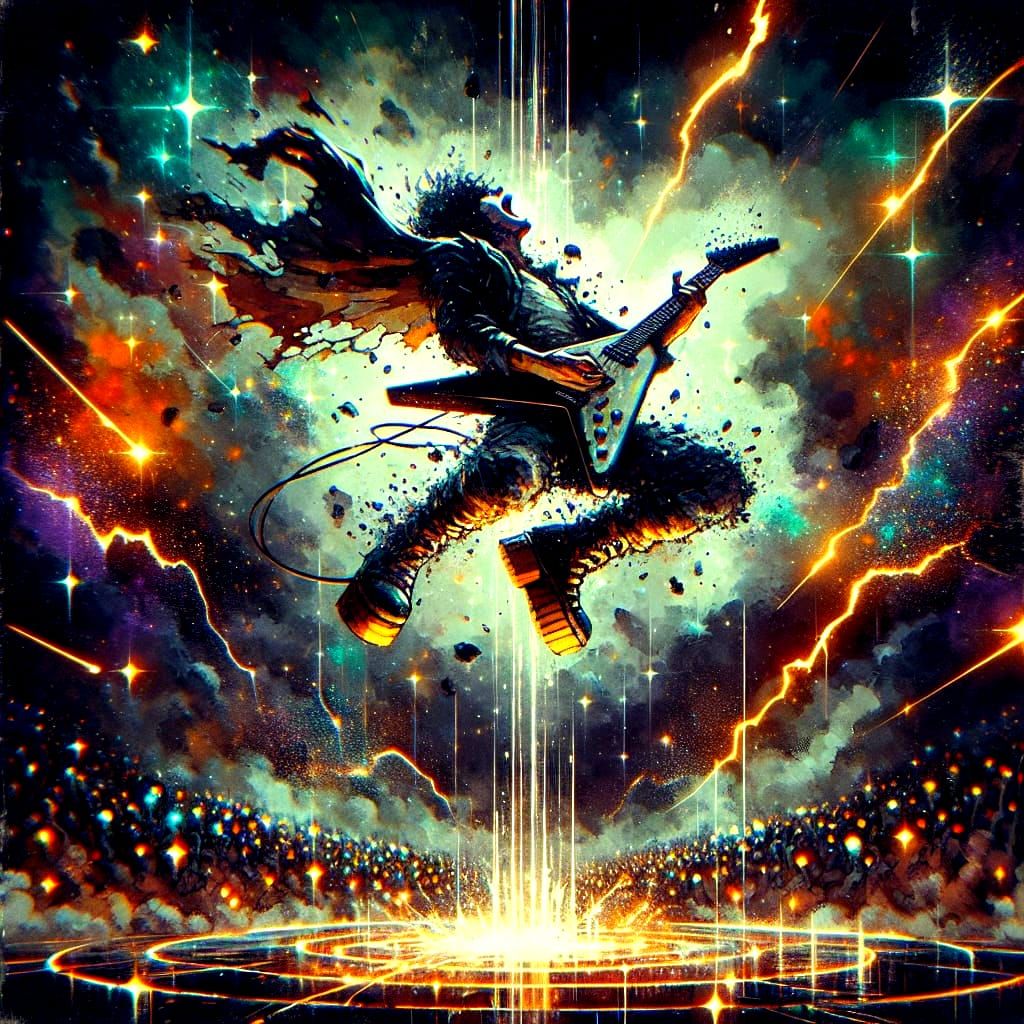 Cosmic Guitarist Shreds in Film Noir Anime Style