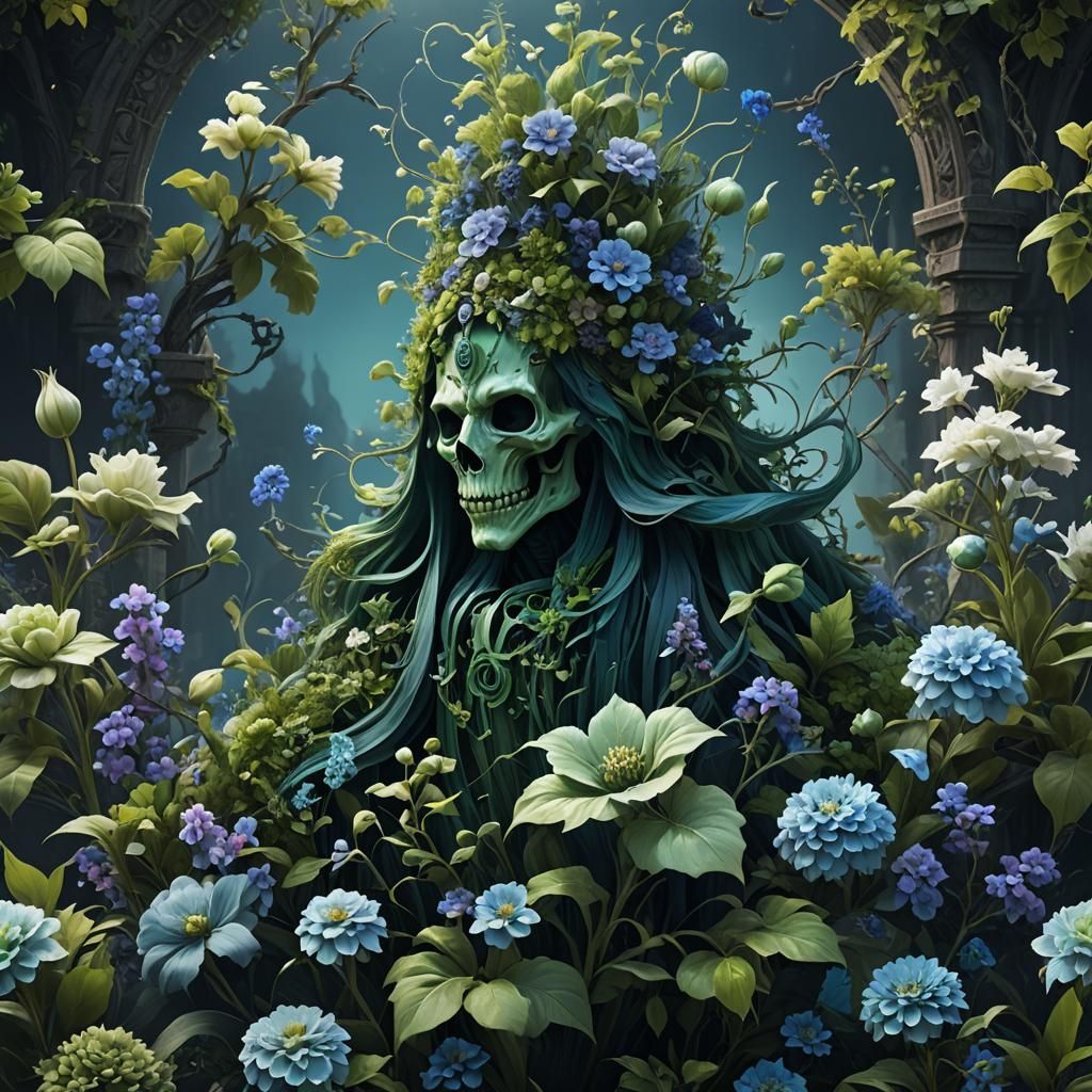 Ethereal Green Ghost with Blue Florals