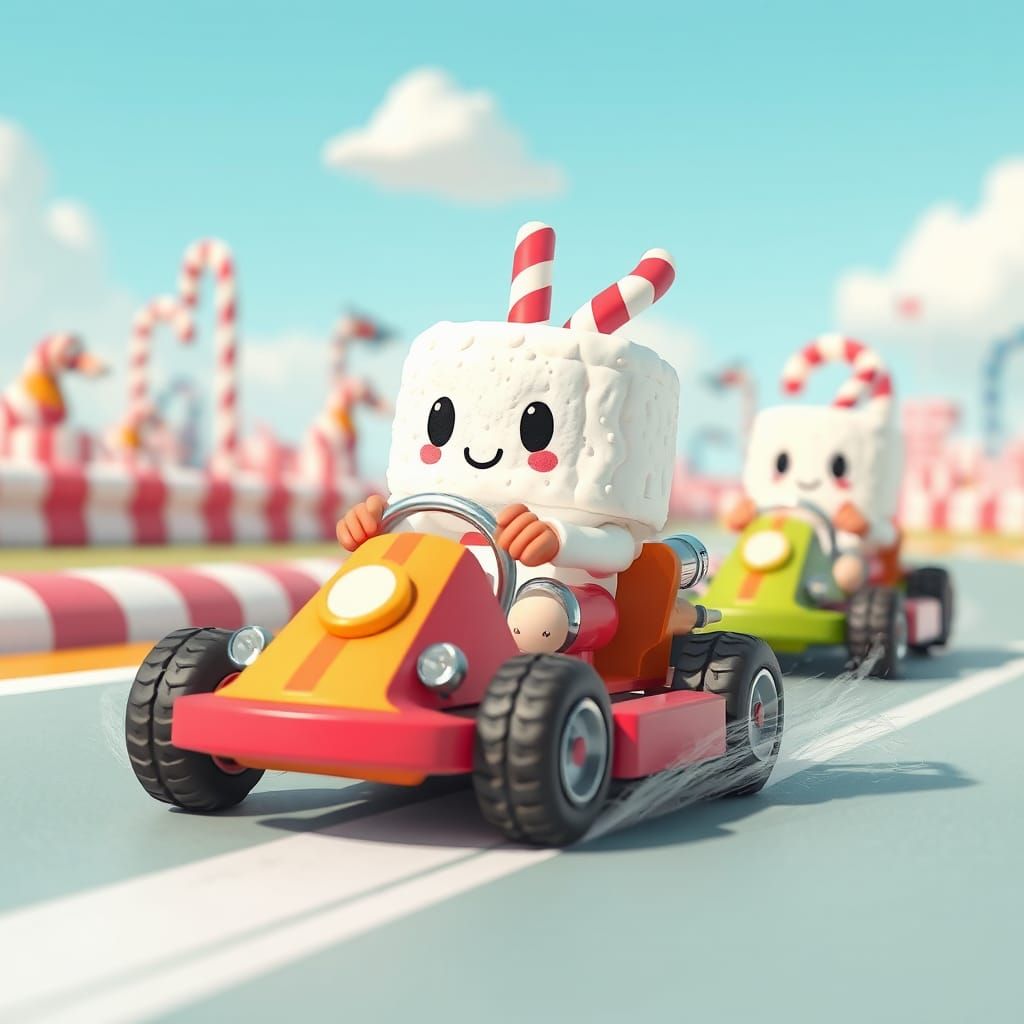 cute Marshmallowpunk Candyland go-karts race.