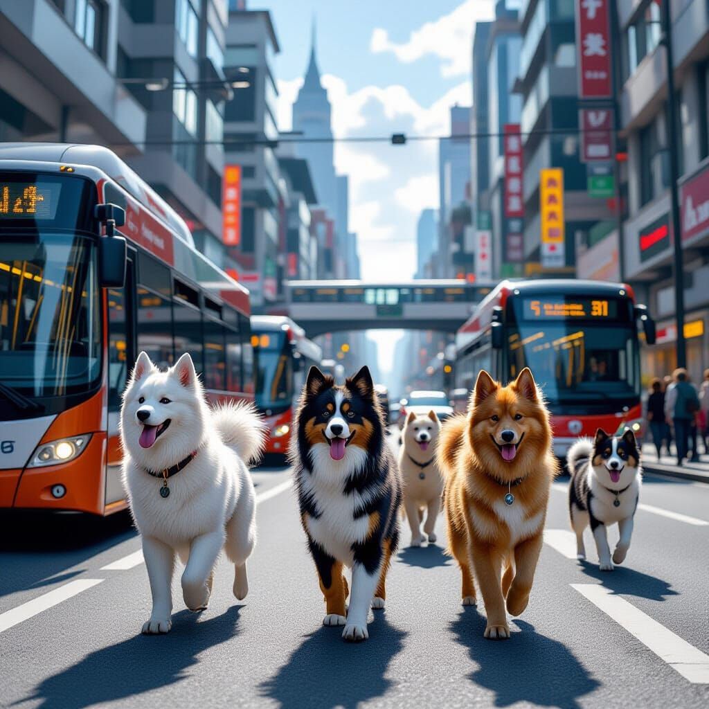 Hyper-Realistic Exotic Dogs in a Bustling Modern City