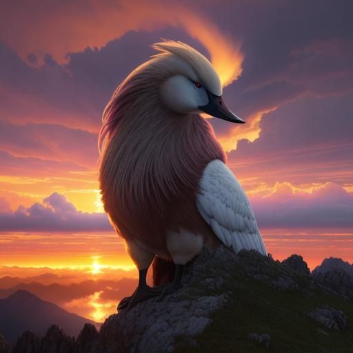 Woman on Swan in Dramatic Landscape, Ansel Adams Style