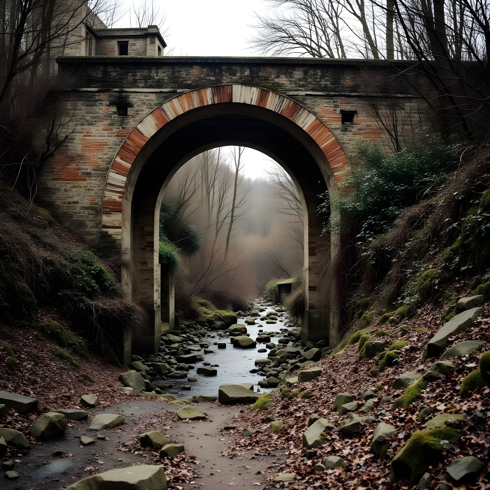 Ruined Bridge in a Faded Landscape