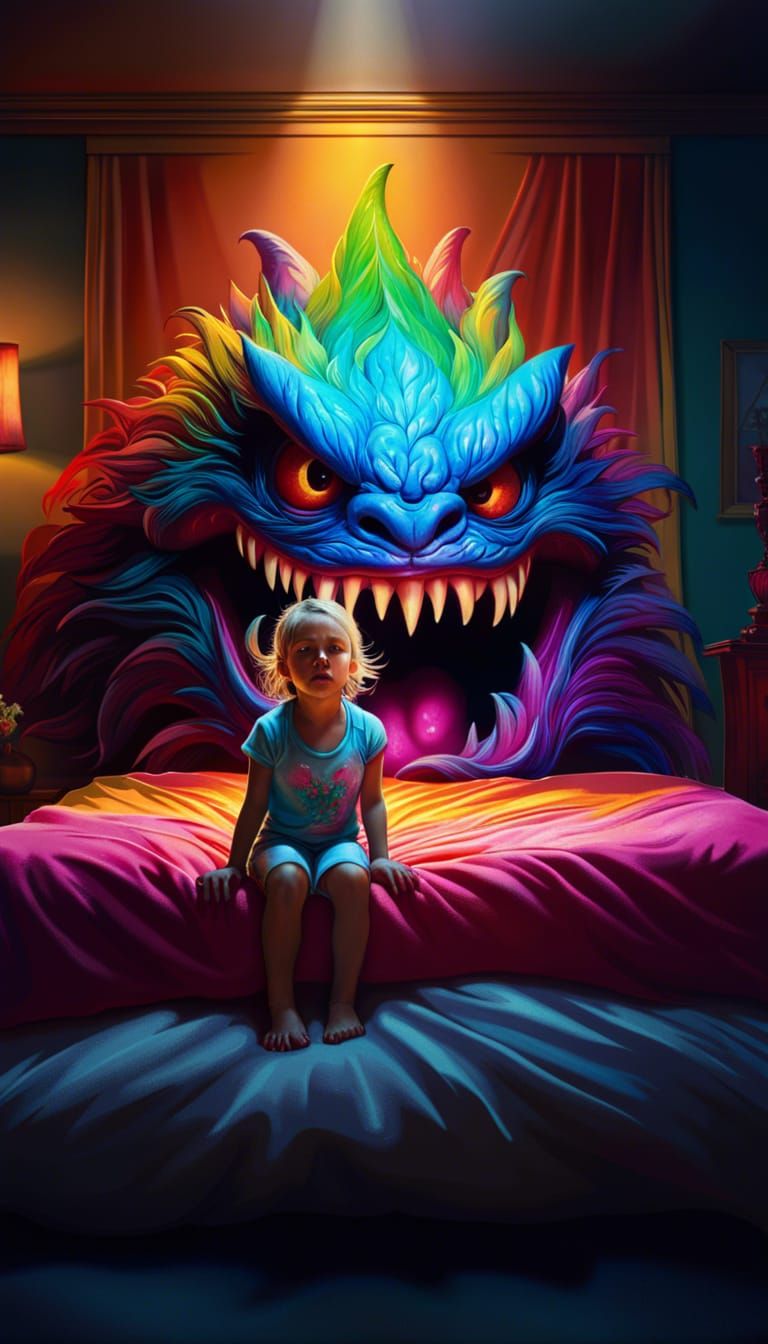 Monster Under Bed: Hyperrealistic Splash Art Portrait