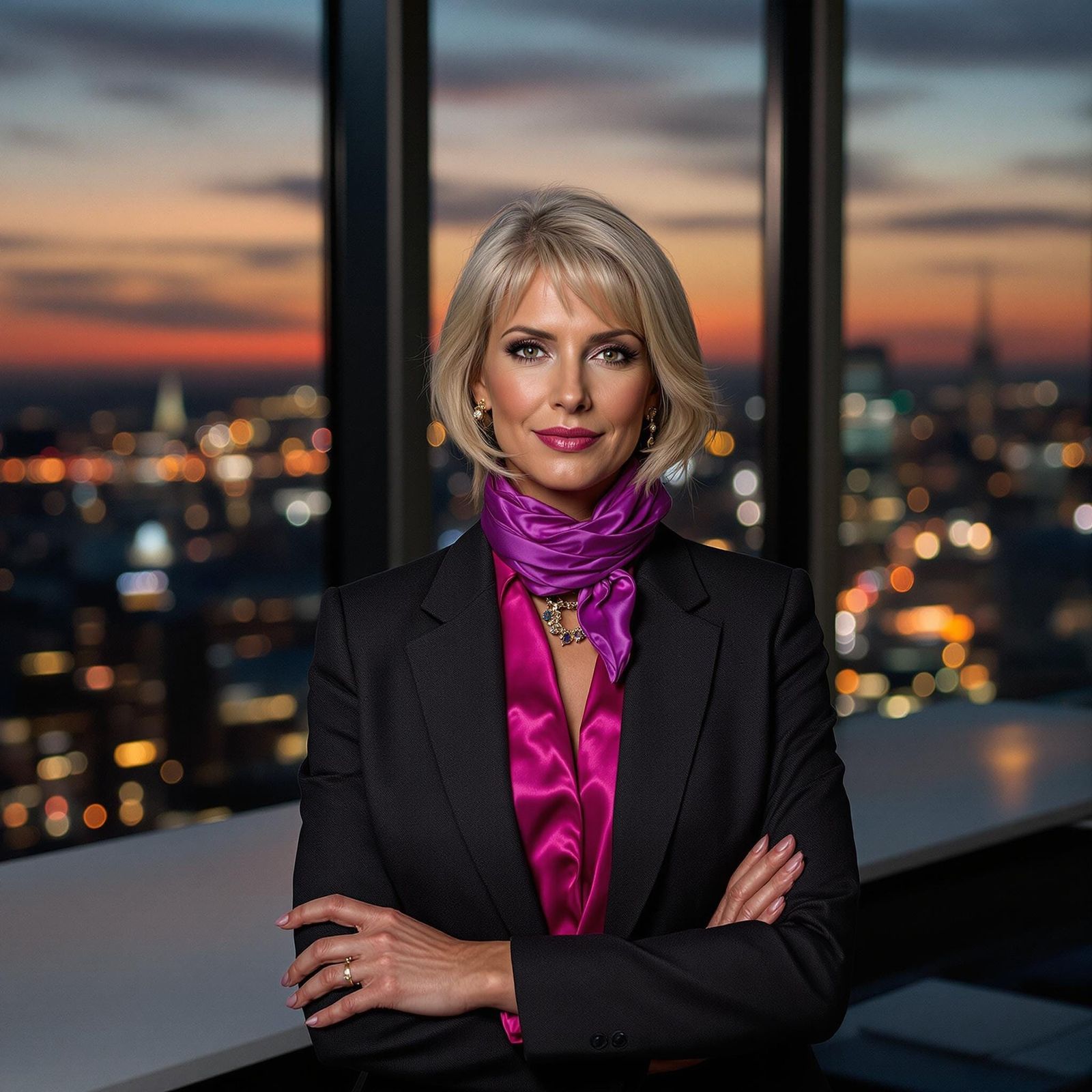Confident Businesswoman in City Twilight: Professional Portr...