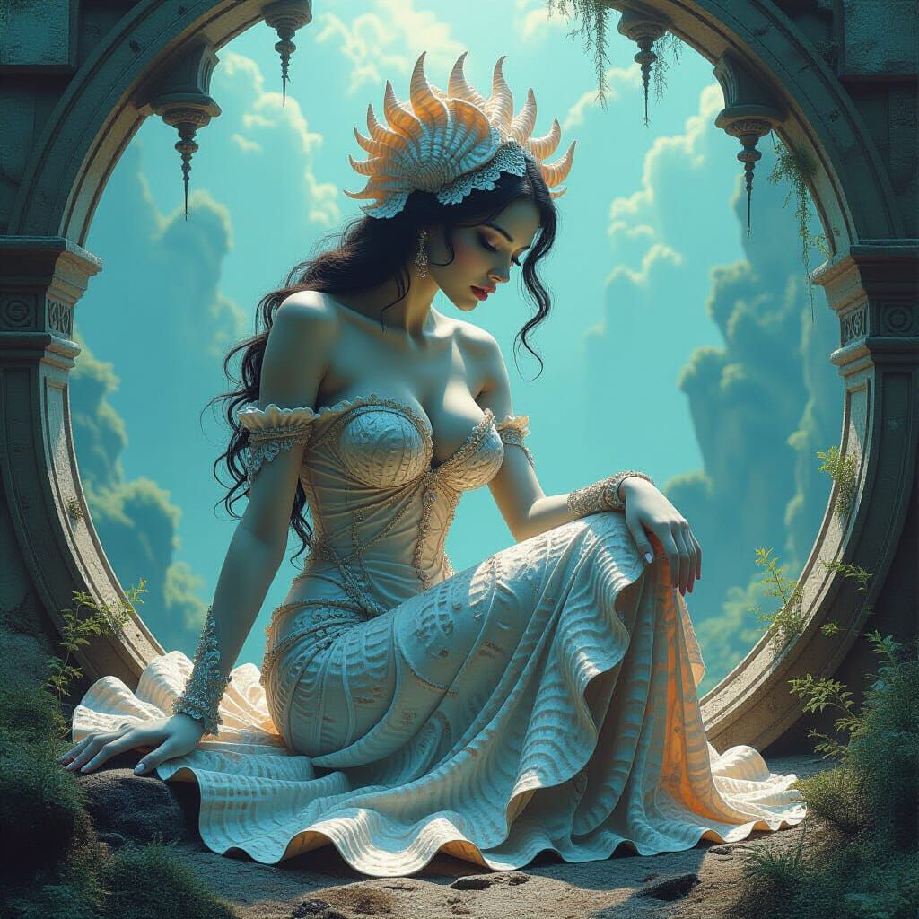 Conch Shell Golem in Dreamlike Fantasy Oil Painting