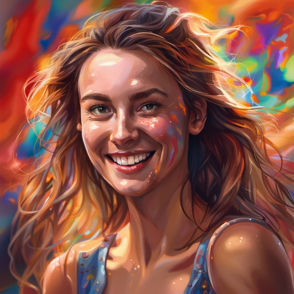 Smiling Welsh Girl in Hyperrealistic Splash Art