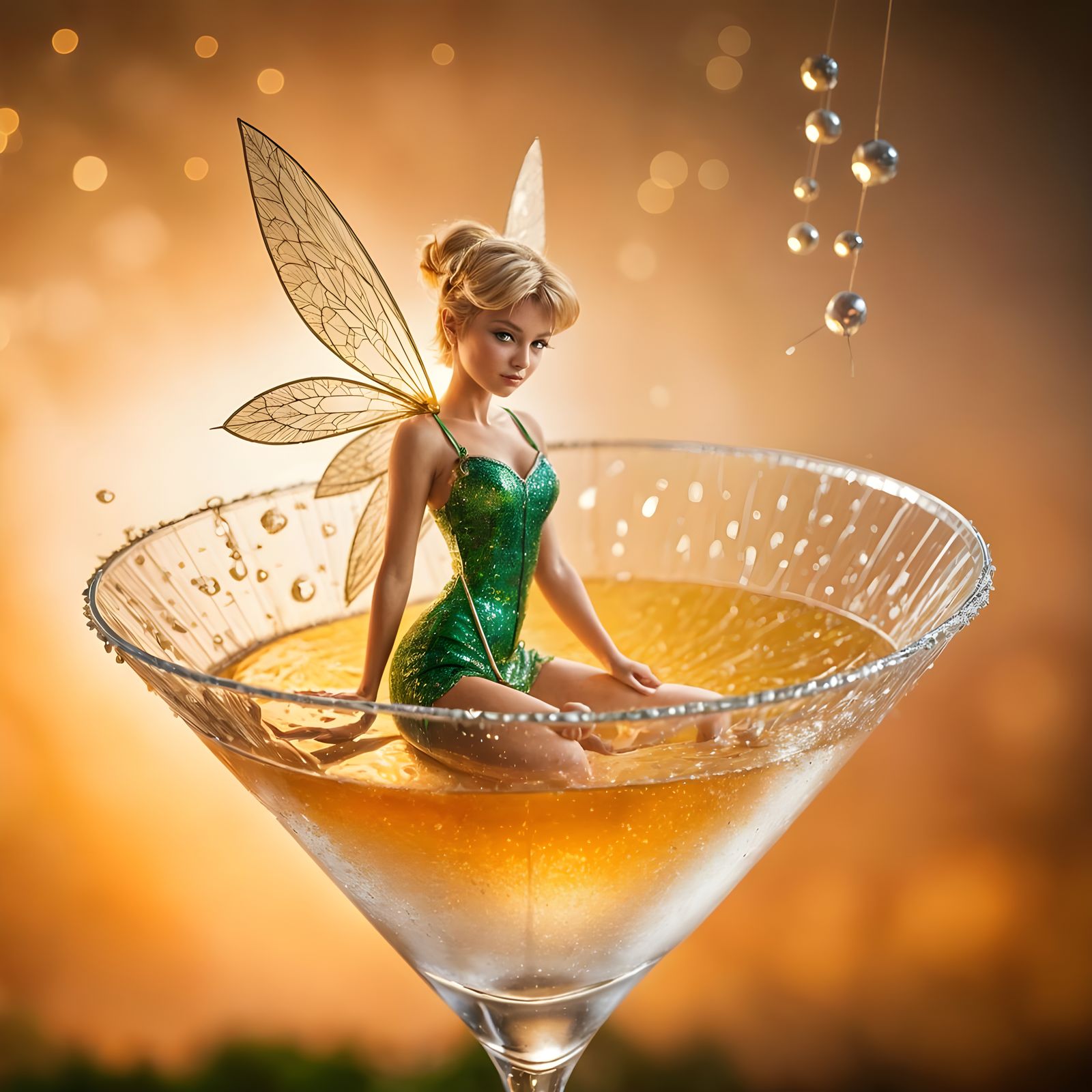 Tinkerbell Relaxing in a Cocktail Glass
