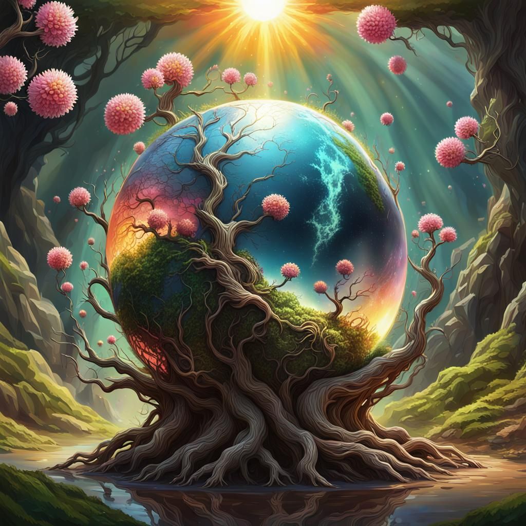 Hyperrealistic Fruit Tree Splash Art Concept