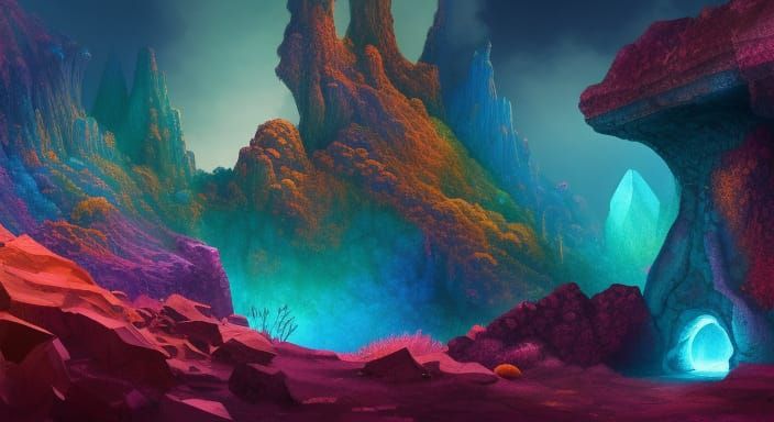 Fantastical Cave with Giant Colorful Diamonds