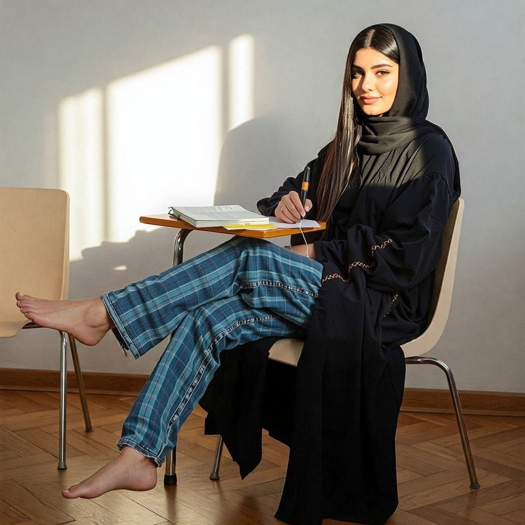 Young Middle Eastern Woman in Lecture Hall, Candid Portrait ...