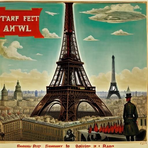 Surreal Scene: Pickles, Soldiers, and the Eiffel Tower