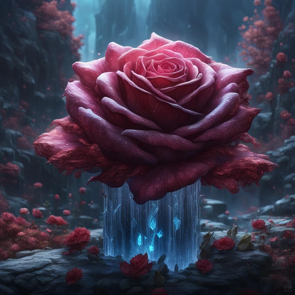 Detailed Crystal Rose Fantasy Concept Art