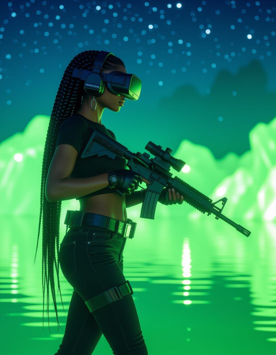 Afrofuturistic Woman with M4 Carbine at Night