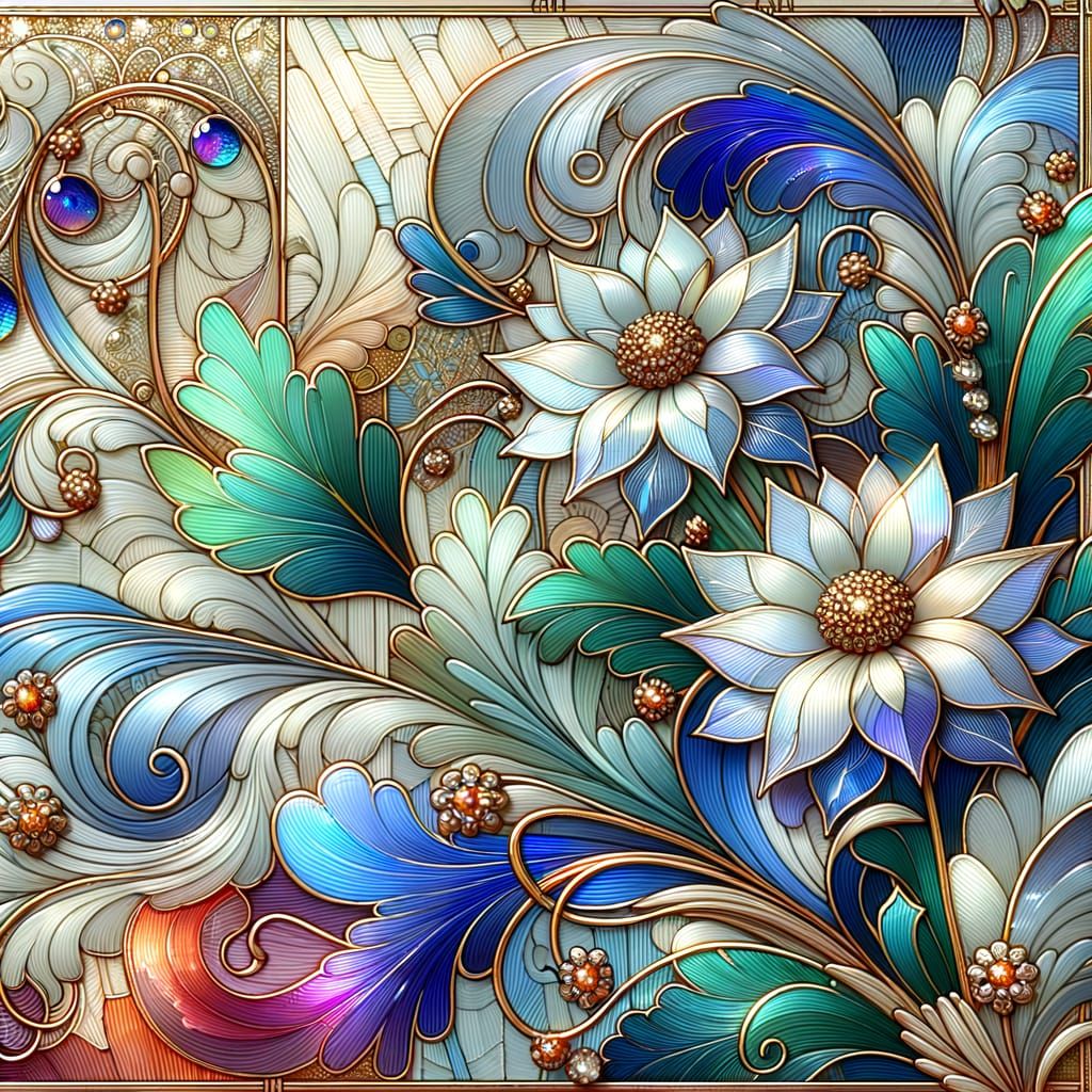 Ethereal Floral Scene in Art Nouveau Style with Écouché Enam...