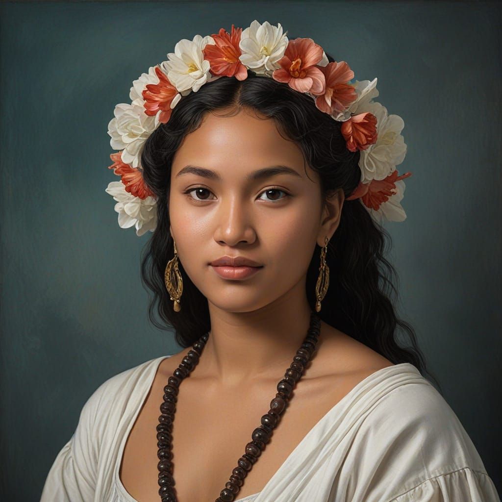 Portrait of a Kosraean Woman in Traditional Garb