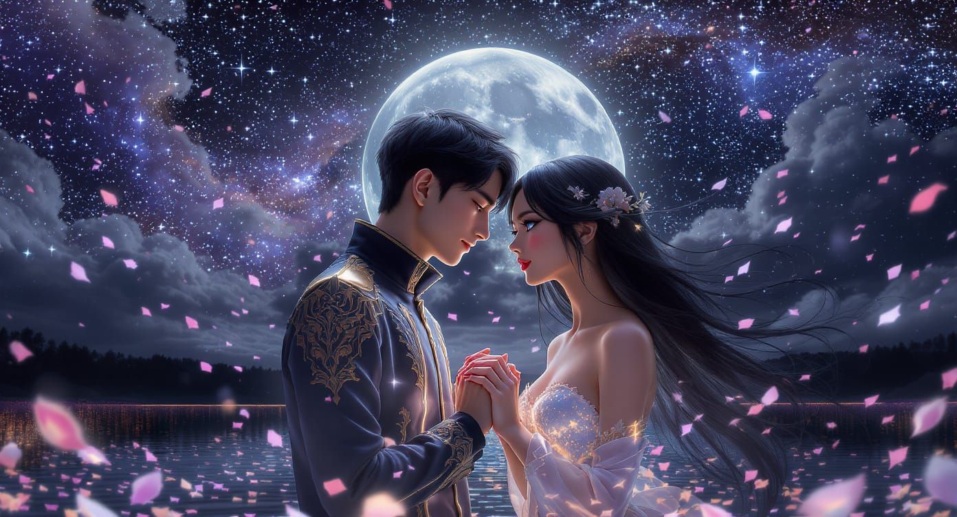 Lovers Gazing in Starry Galaxy: Anime Style