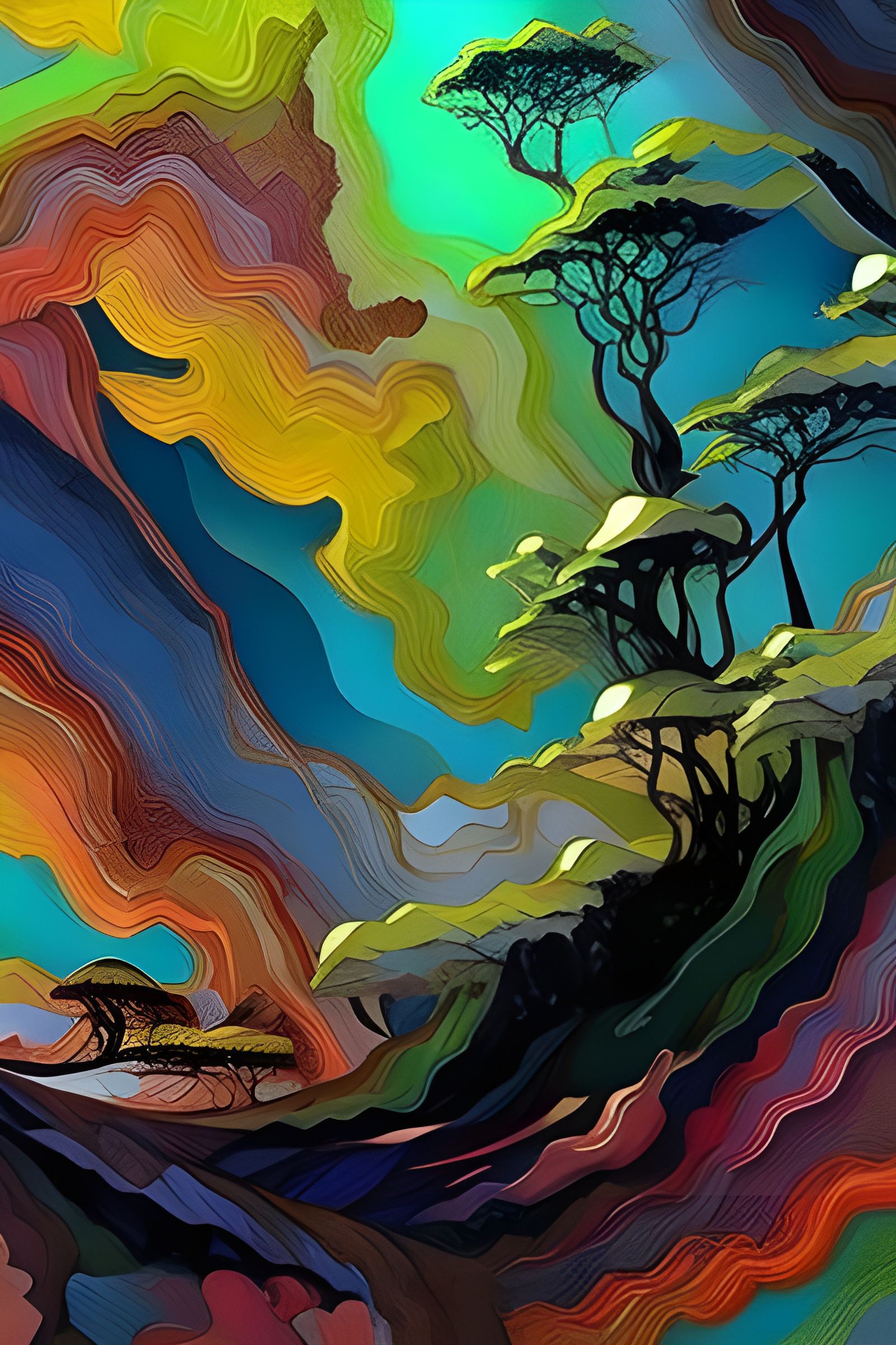 Oil Spill Cloud Treehouse in Modern Ink Style