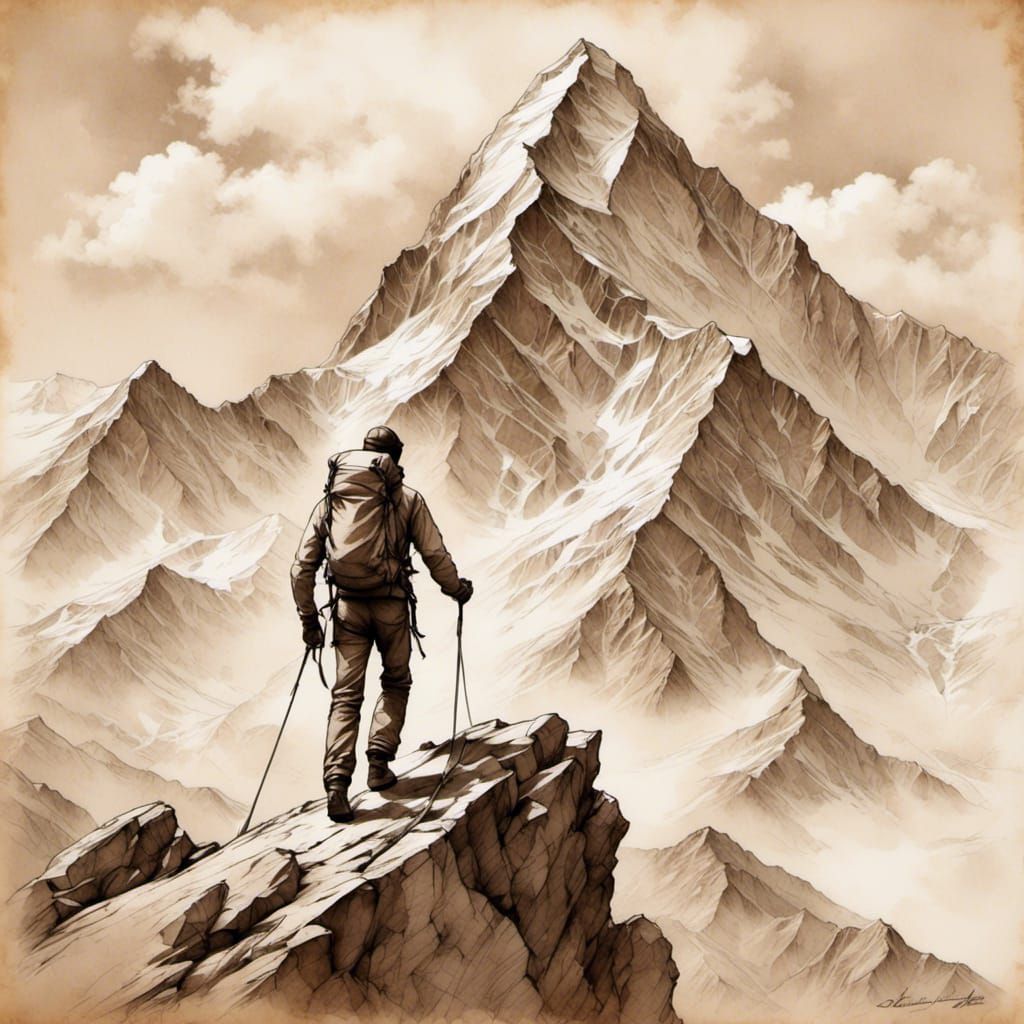 Mount Everest Climber in Parchment Paper Style