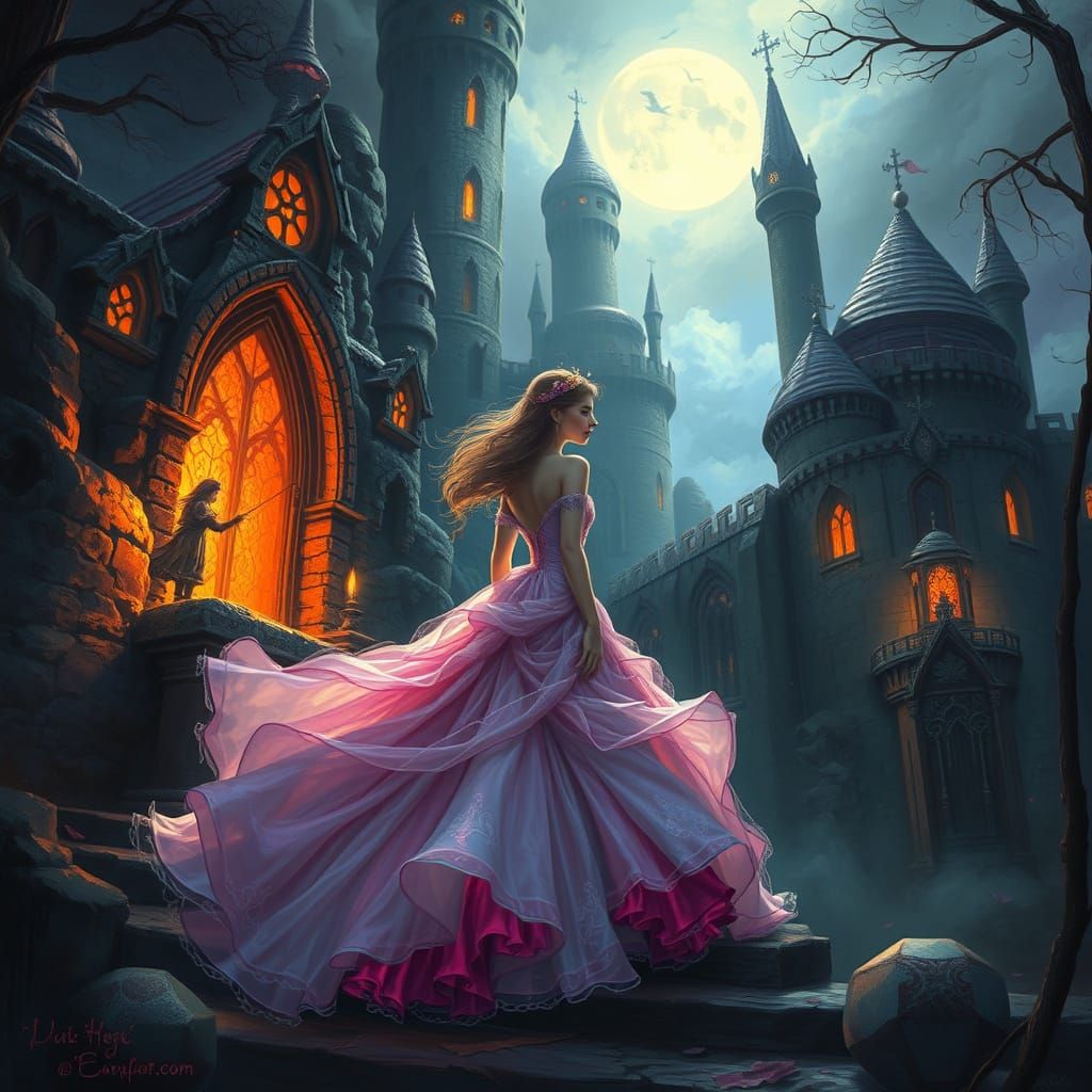 Whimsical Fantasy Princess Trapped in a Tower of Vibrant Col...