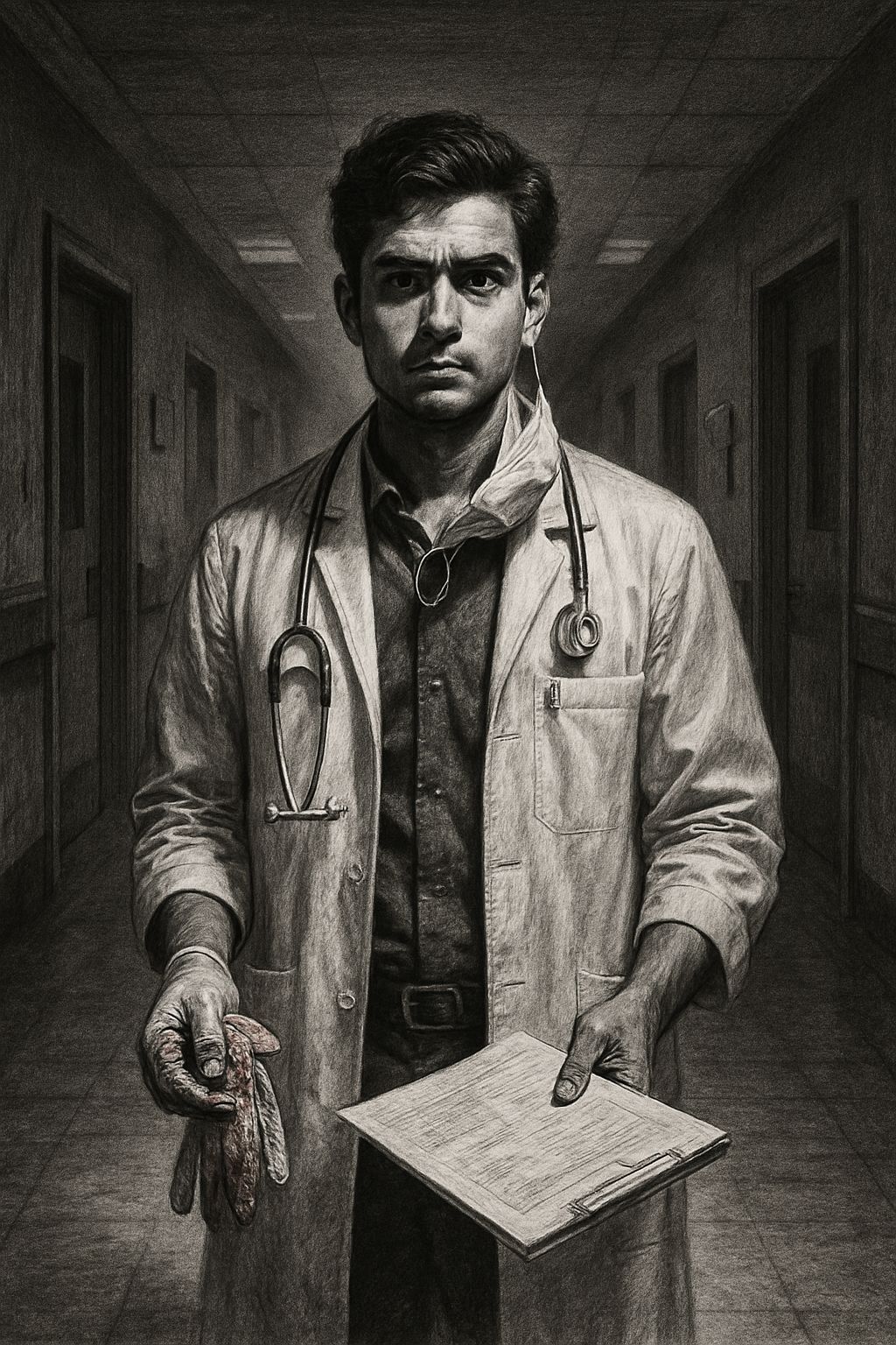 Dramatic Hospital Scene: Indian Doctor in Charcoal Style