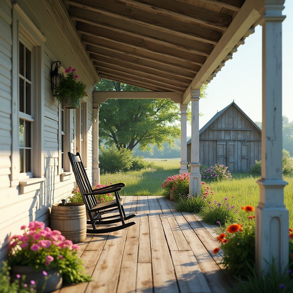 Weathered Board House with Whimsical Porch in a Warm Summer ...