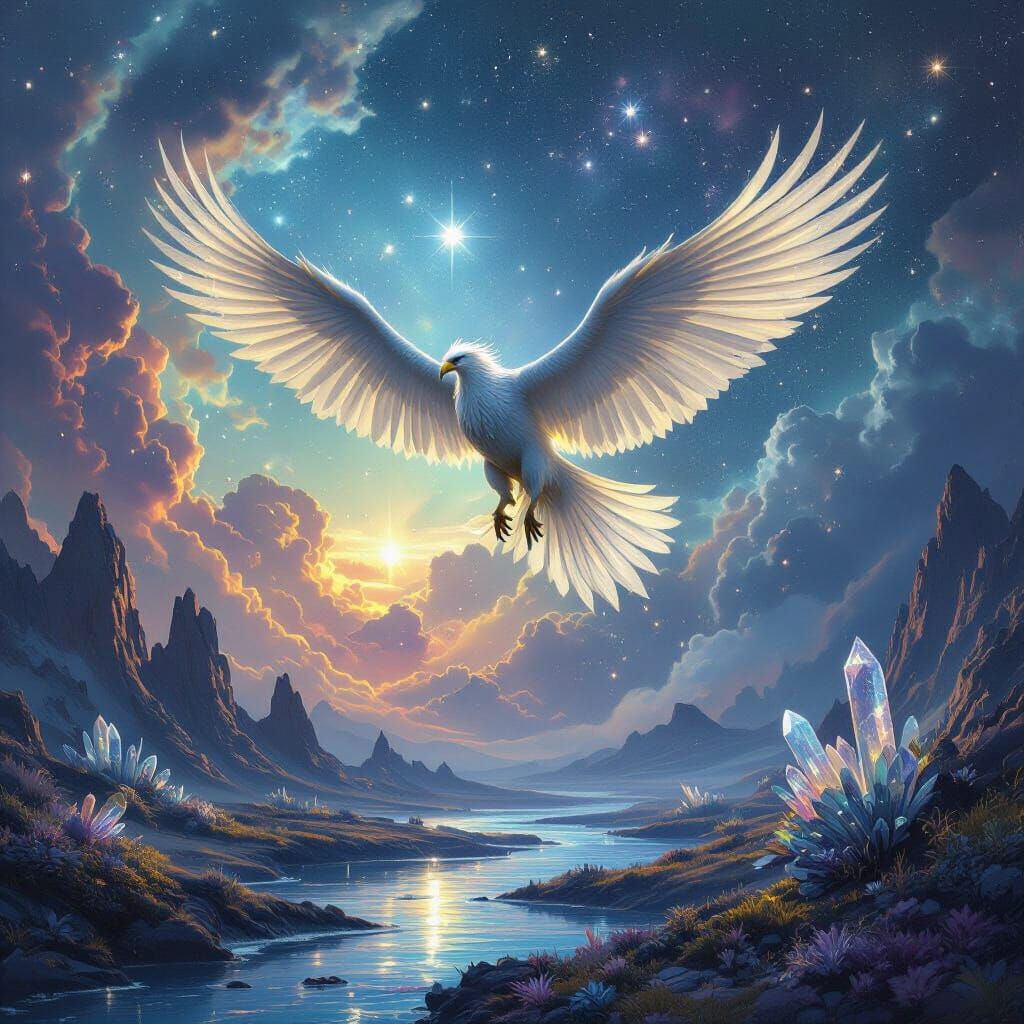 Cosmic Griffin Soaring Through Nebula Sky